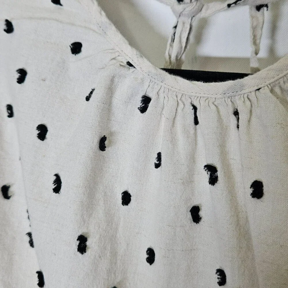 Madewell Womens XS Cream Black Polka Dot Puff Sleeve Top Basic Whimsy Whimsigoth
